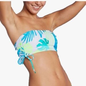 XhilarationJuniors' Longline Side Cinch Bandeau Bikini Top- Tropical Print